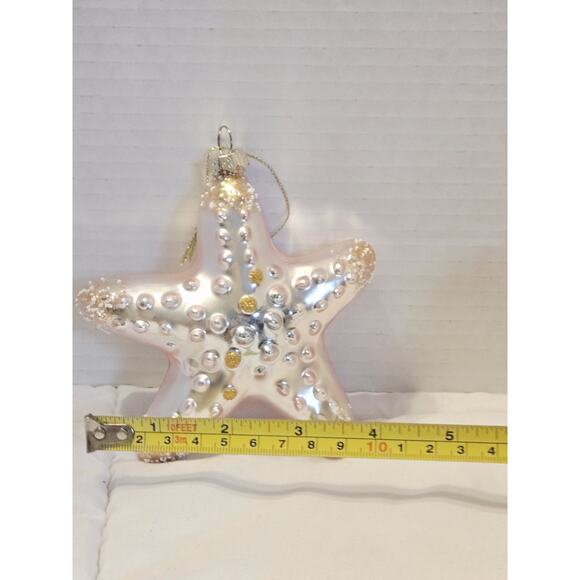 Vtg Holiday Time Glass Glitter Starfish 5" Christmas Ornament - Picture 2 of 4